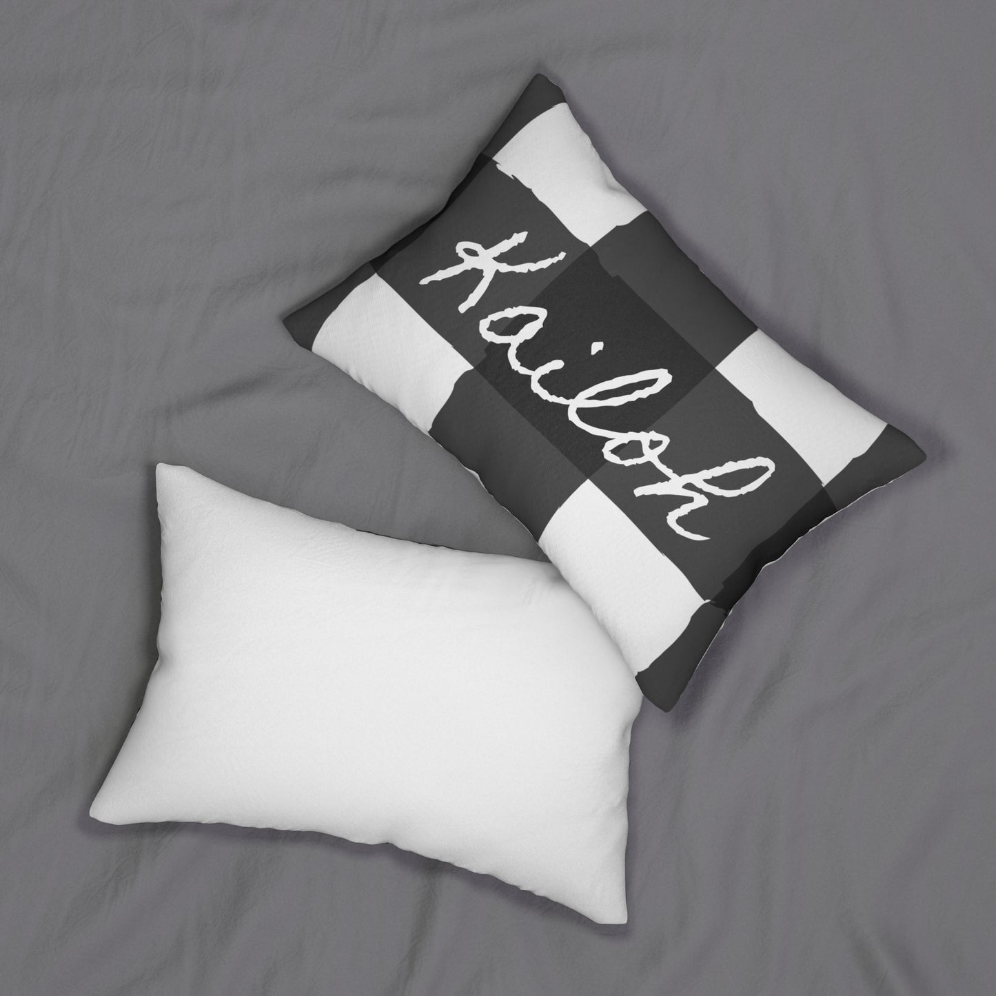 Personalized Charming Checkered: Black & White Lumbar Pillow