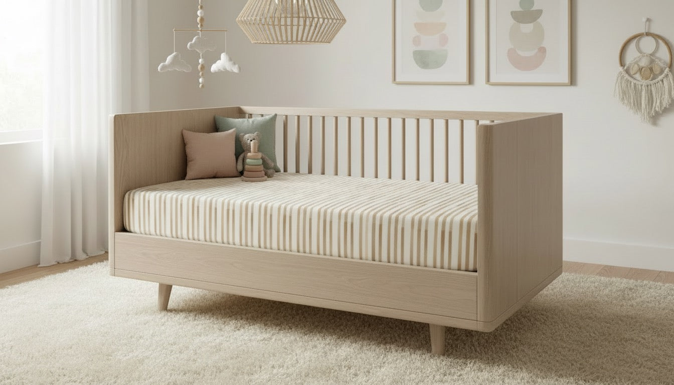 Golden Hour Latte Stripe Crib Sheet