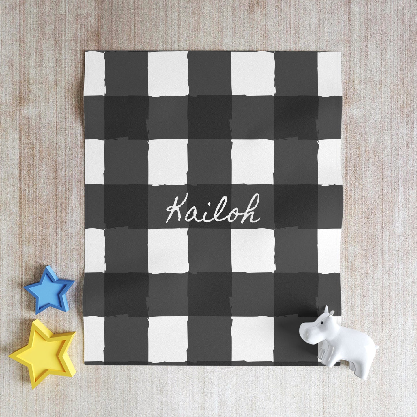 Personalized Charming Checkered: Black & White Kids Throw Blanket