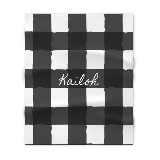 Personalized Charming Checkered: Black & White Kids Throw Blanket