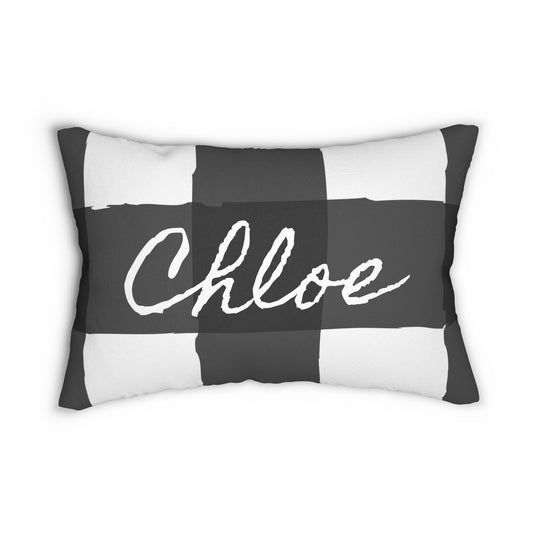 Personalized Charming Checkered: Black & White Lumbar Pillow