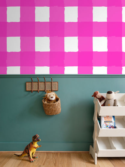 Charming Checkered: Hot Pink & White Wallpaper