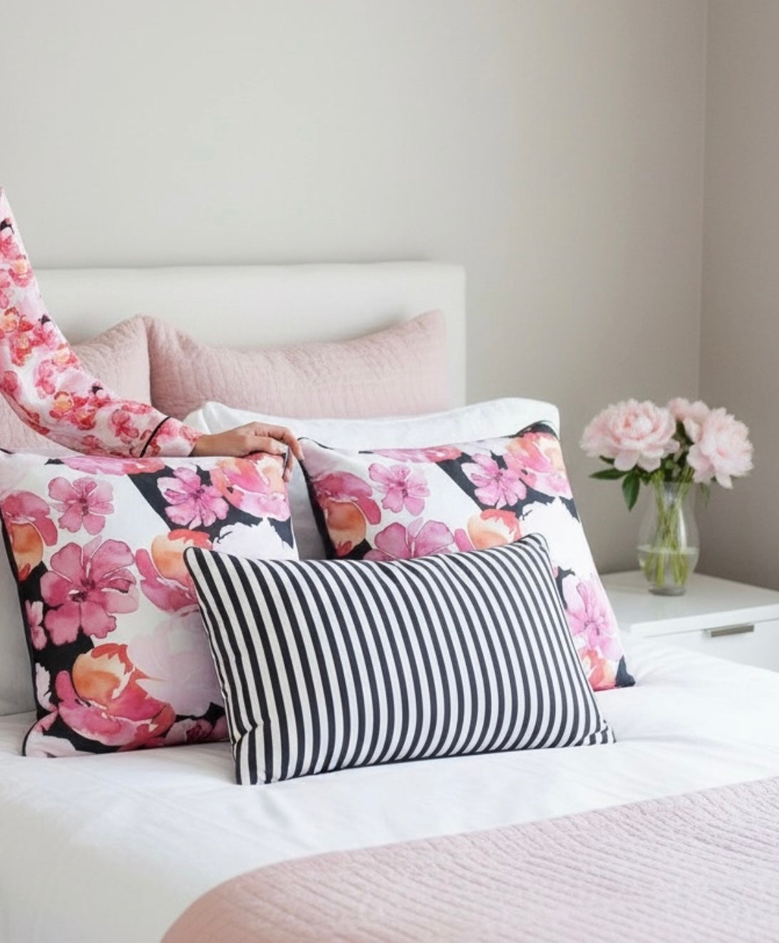 Classic Stripe Lumbar Pillow – Soft Pink Back