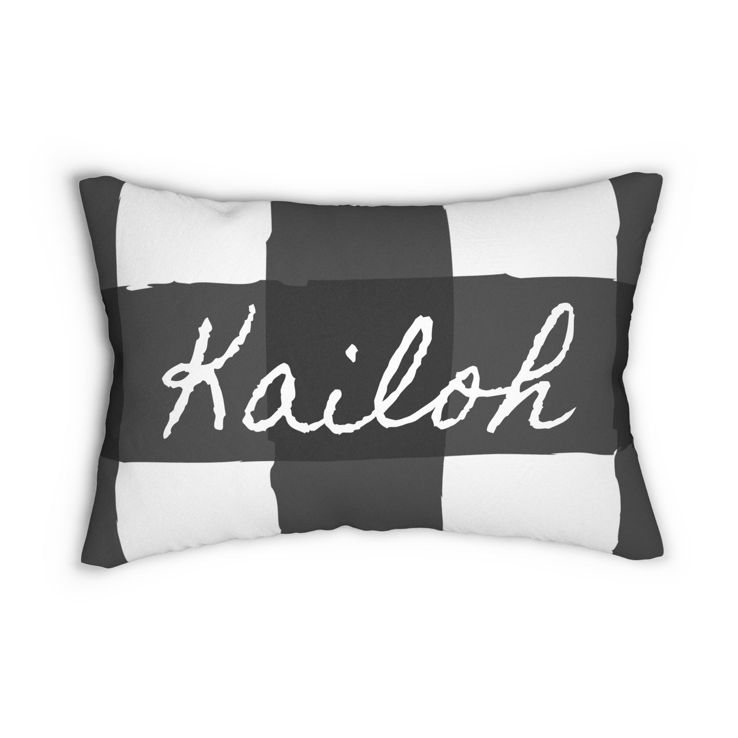 Personalized Charming Checkered: Black & White Lumbar Pillow