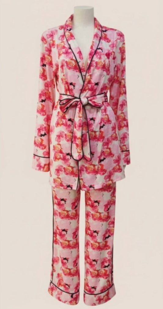 Women’s Robe & Pajama Pants Set – Dreamy Blossom | In stock – ships in 1–2 business days
