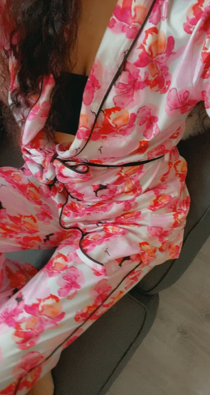🌷Dreamy Blossom Set: Women's Comfortable Loungewear with Robe and Pants🌷
